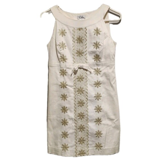 Lilly Pulitzer Dresses & Skirts - Lilly Pulitzer Ashlyn Sleeveless Shift Dress Resort White Gold Embroidery Size 2
